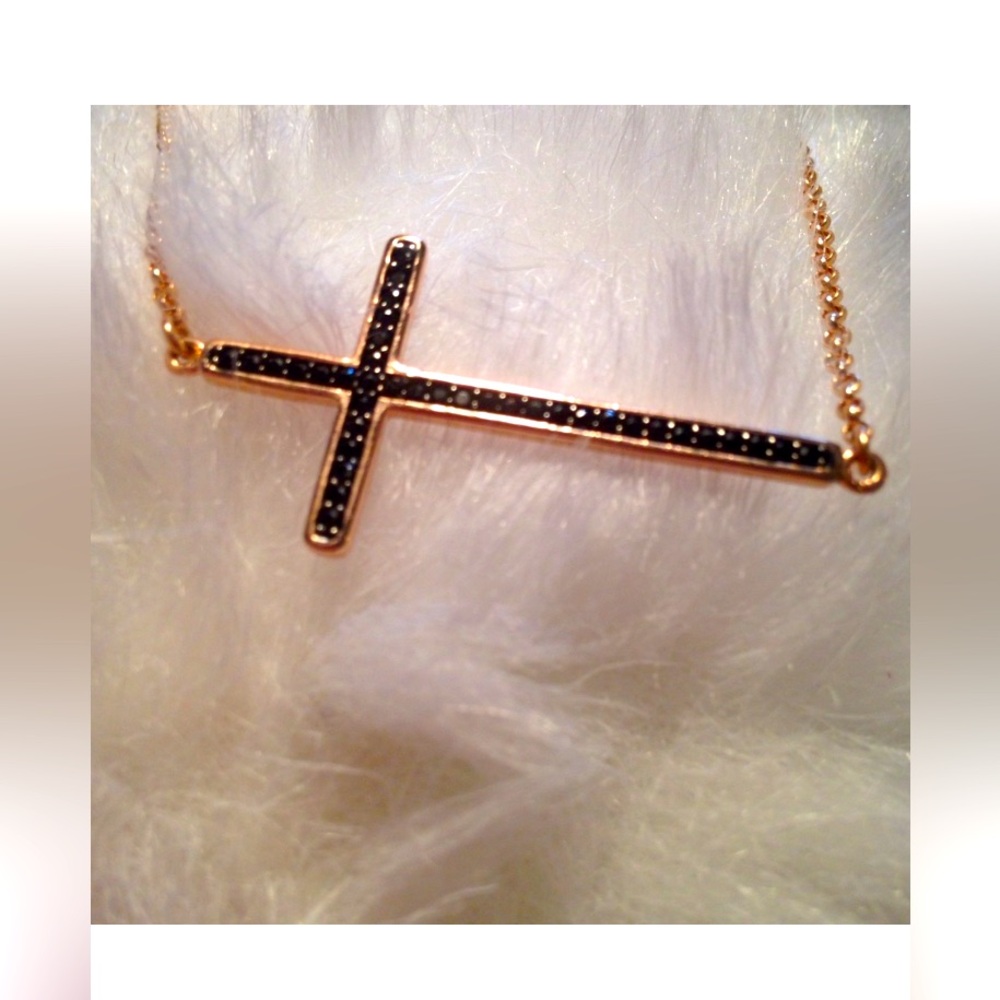 Bronzo Italia Rose Gold & Black Spinel Cross Necklace